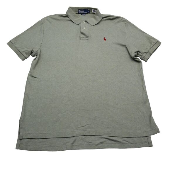 Polo Ralph Lauren Shirt Mens Large Green Red Casual Rugby Pony Logo Heather - Picture 1 of 16
